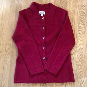 Chico’s Boiled Wool Cardigan Raspberry